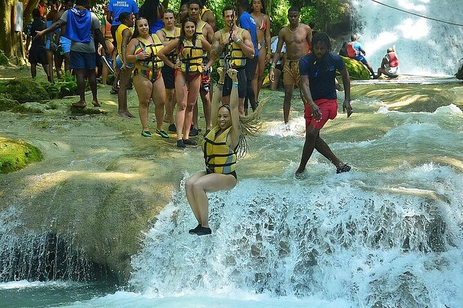 Blue Hole and Horse Riding with Swim Ocho Rios - Entering the Blue Hole: limestone pools, ropes, and safe traction