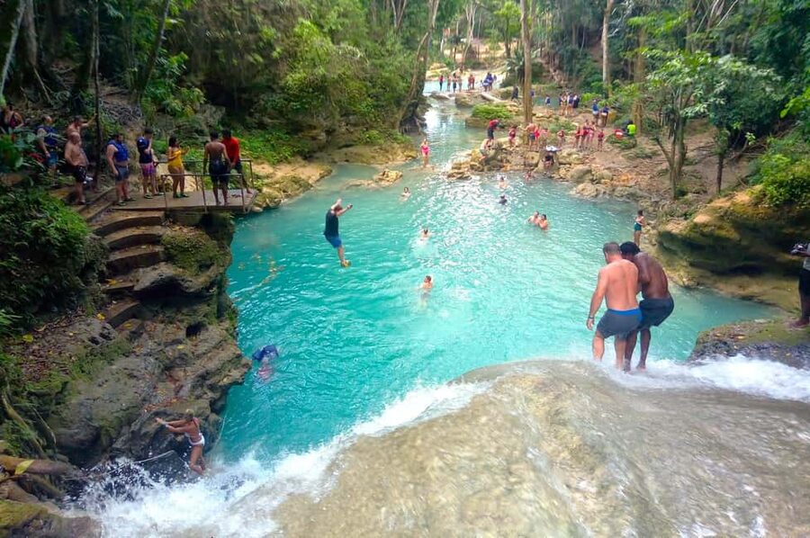From Ocho Rios: Blue Hole Tour with Jamaican KFC Meal - Rope swinging, jumps, and waterfall time: choosing your comfort level
