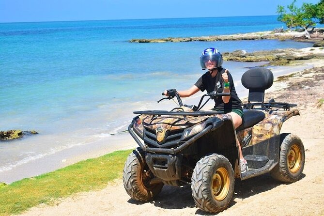 Jamwest ATV Off-Road Adventure & Zipline Combo in Negril - ATV time at the training area: helmets, goggles, and practice laps