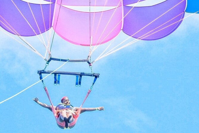 Parasailing, Blue Hole Mineral Spring, Seven Mile Beach - Puerto Seco Beach in Discovery Bay: Shallow-Water Fun and a Little Competition